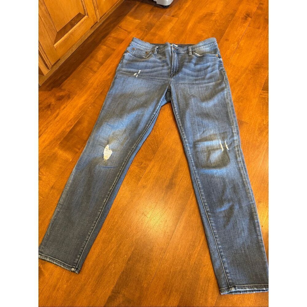J.Crew Stretch Jeans Women’s Size 31 Blue Distressed Skinny Mid Rise Raw Hem